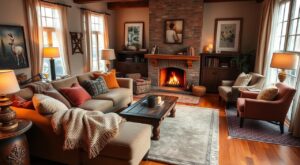 warm and cozy living room decor with modern fireplace
