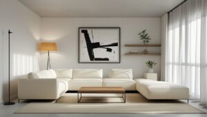 “Neutral living room using furniture arrangement tips for small spaces with multifunctional and compact furniture”