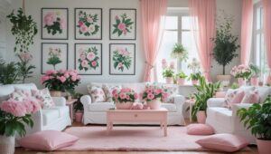Small living room decorated with spring flowers and light decor