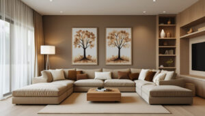 Modern summer living room layout with multifunctional furniture