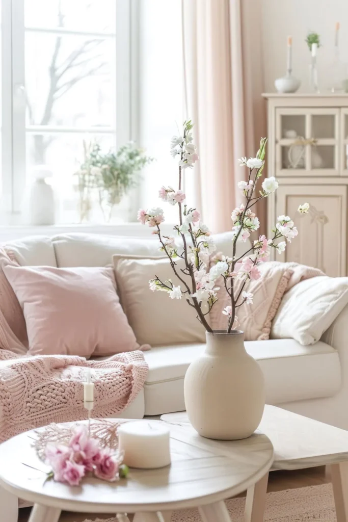 bright window treatments in a small living room during spring