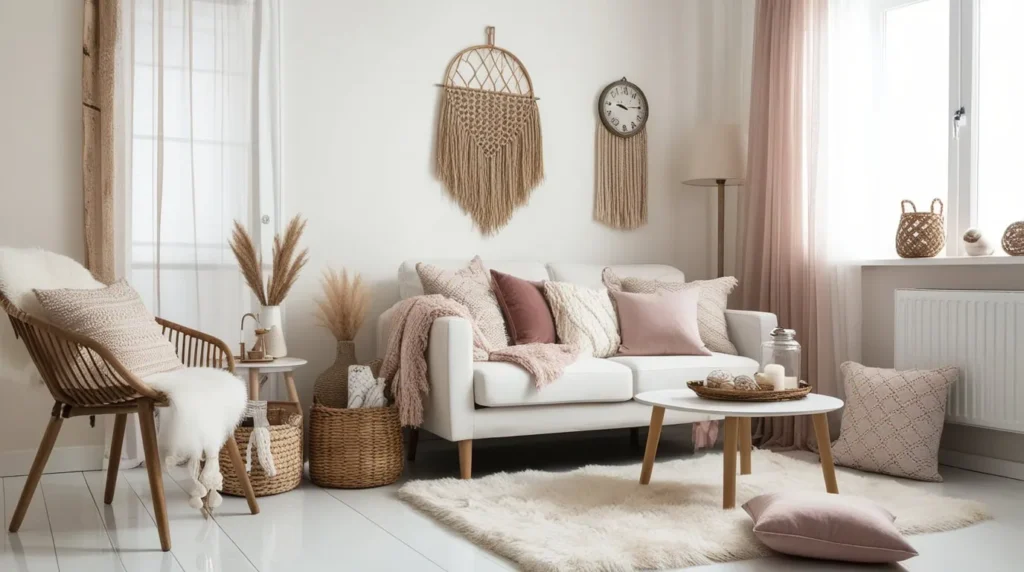 Small living room decorated with warm neutral colors