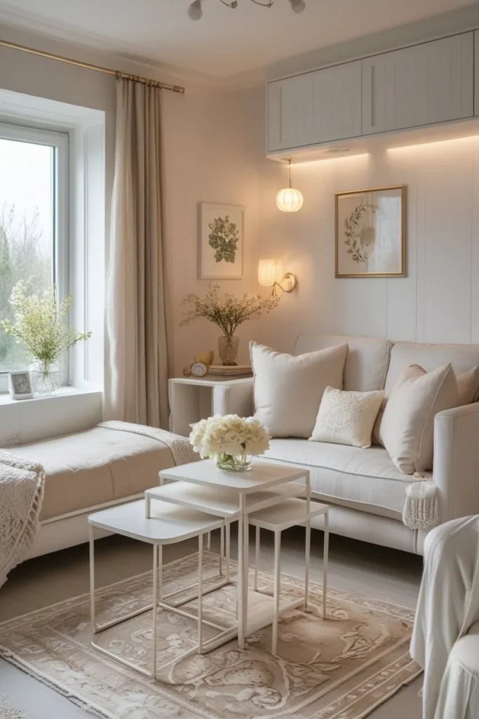 Floor lamp lighting idea for a cozy small living room corner