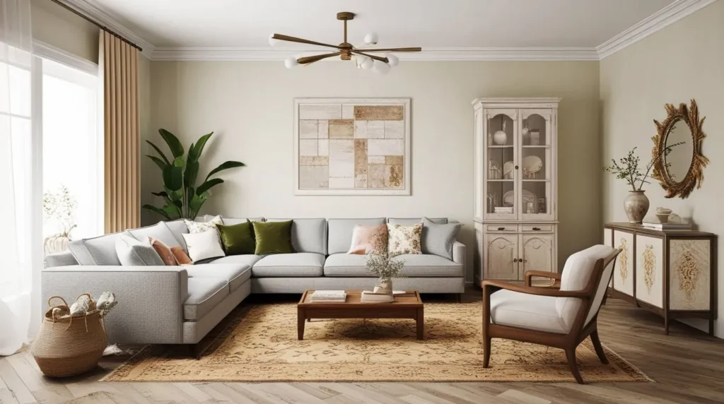 Minimalist small living room with clean lines and neutral colors