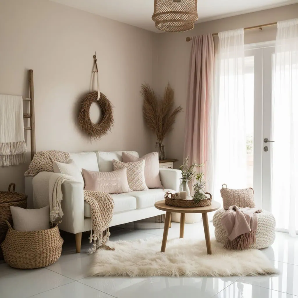 Small living room decorated with warm neutral colors