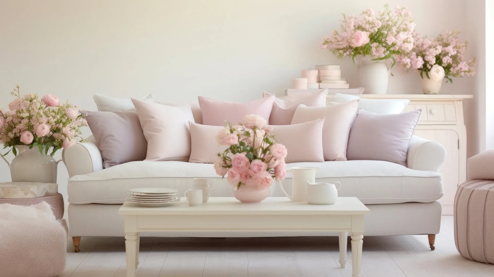 light pastel color palette in a small living room for a fresh spring look