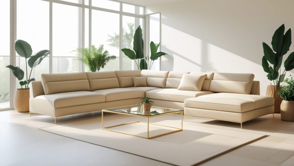 Green potted plants in ceramic and woven baskets near a sunny window