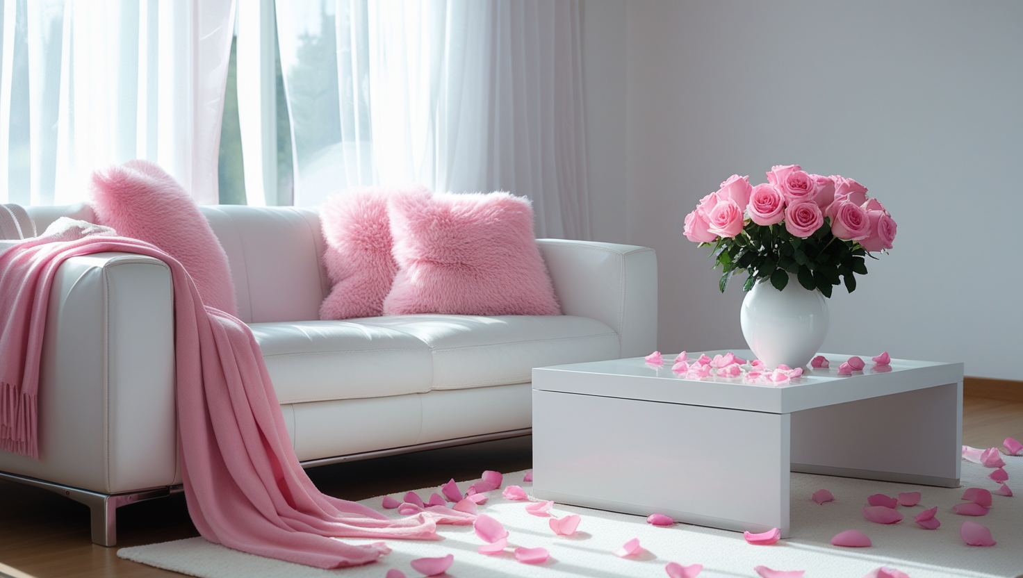 Simple summer living room decor: floral arrangements, scented candles, and airy throws