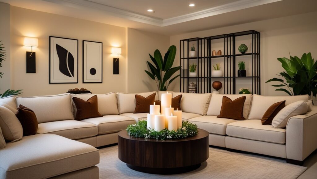 Dimmable white LED light bulb in a floor lamp providing adjustable living room lighting