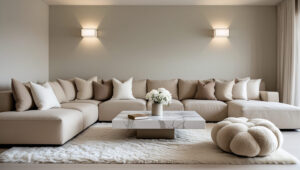 Earthy couch pillow arrangements in beige, rust, and sage for natural style