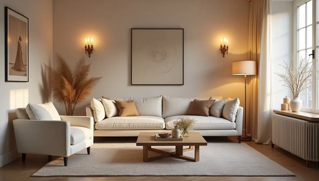 Layered lighting with candles and wall sconces