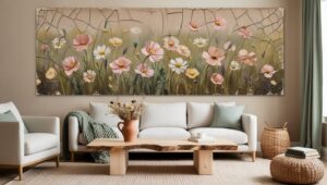 Watercolor frame wall art flower designs in a modern living room