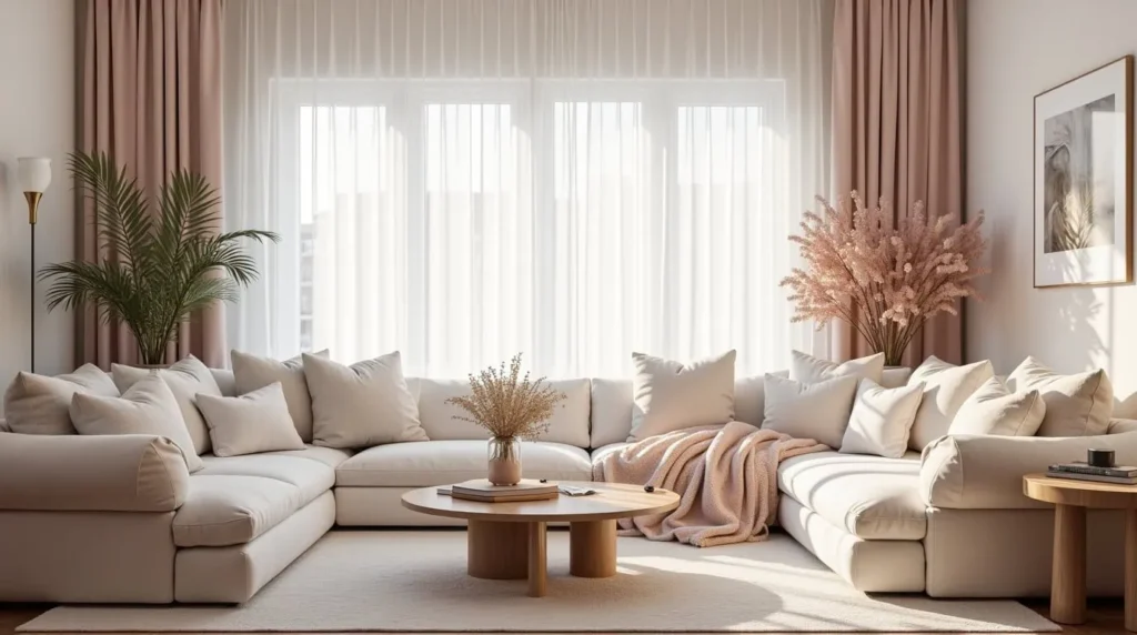 linen curtains with natural light in living room