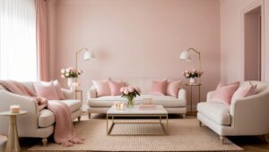 Blush pink wall paint idea for small living room decor