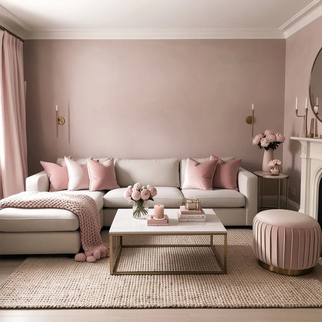 Modern small living room with matching wall and ceiling paint