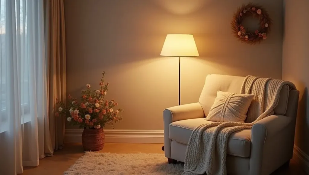 Slim corner LED floor lamp for compact living rooms