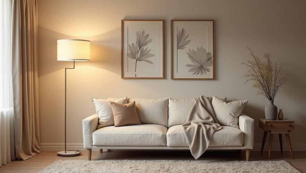 Dimmable LED floor lamp with warm ambient lighting