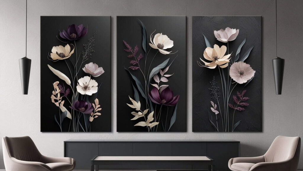Dark academia-style vintage botanical wall art