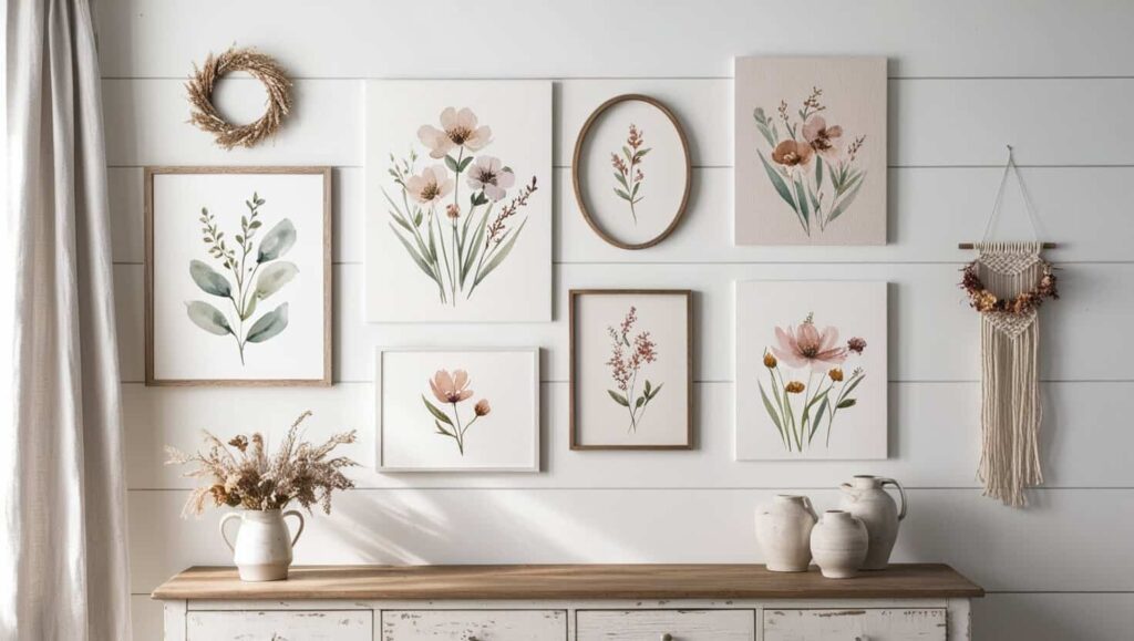 Vintage botanical wall art featuring a vintage flower print