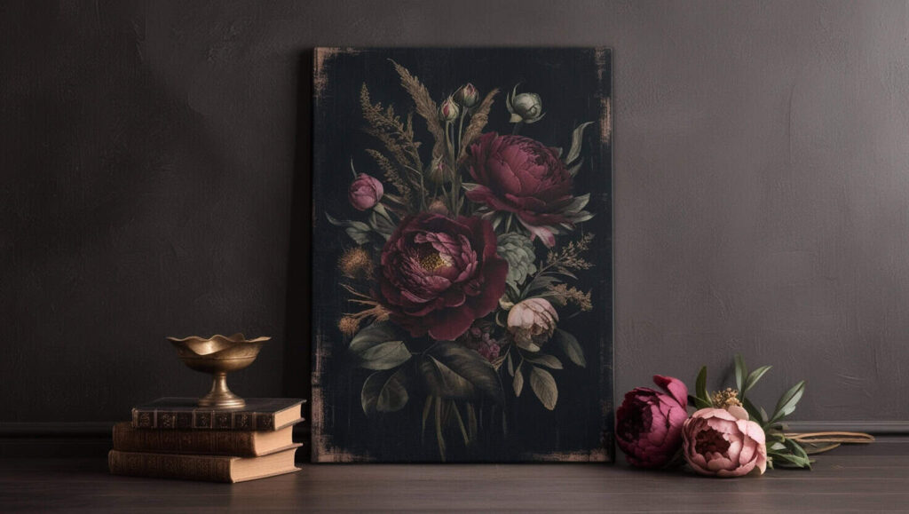 Vintage botanical wall art gallery in modern home interior