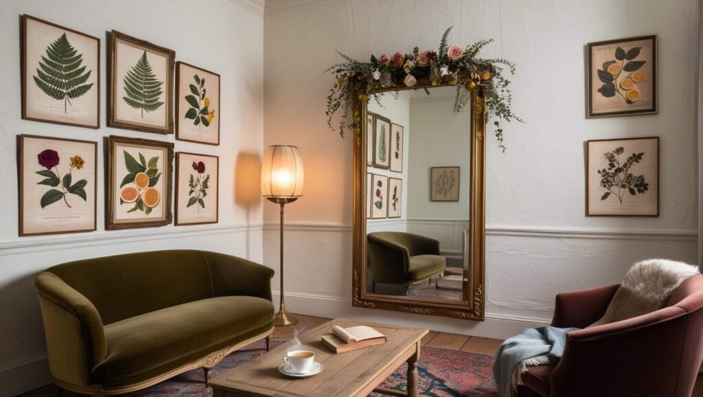 Natural-themed wall decor in a cozy corner 