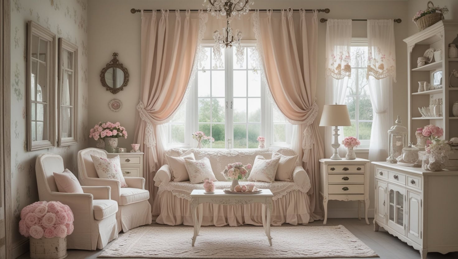 Natural light highlighting cozy living room decor details.