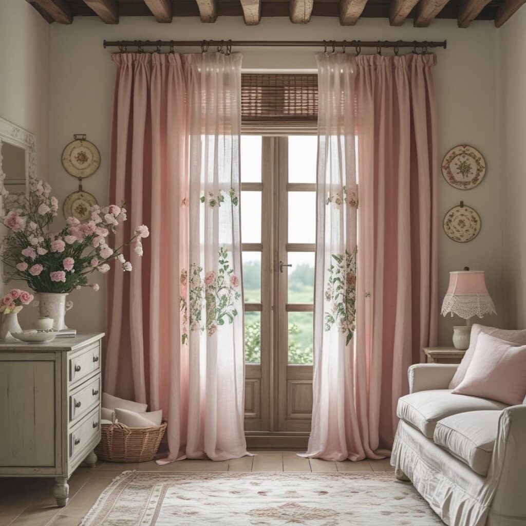 Elegant sheer curtains linen with soft natural light