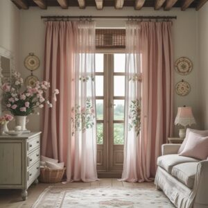Elegant sheer curtains linen with soft natural light