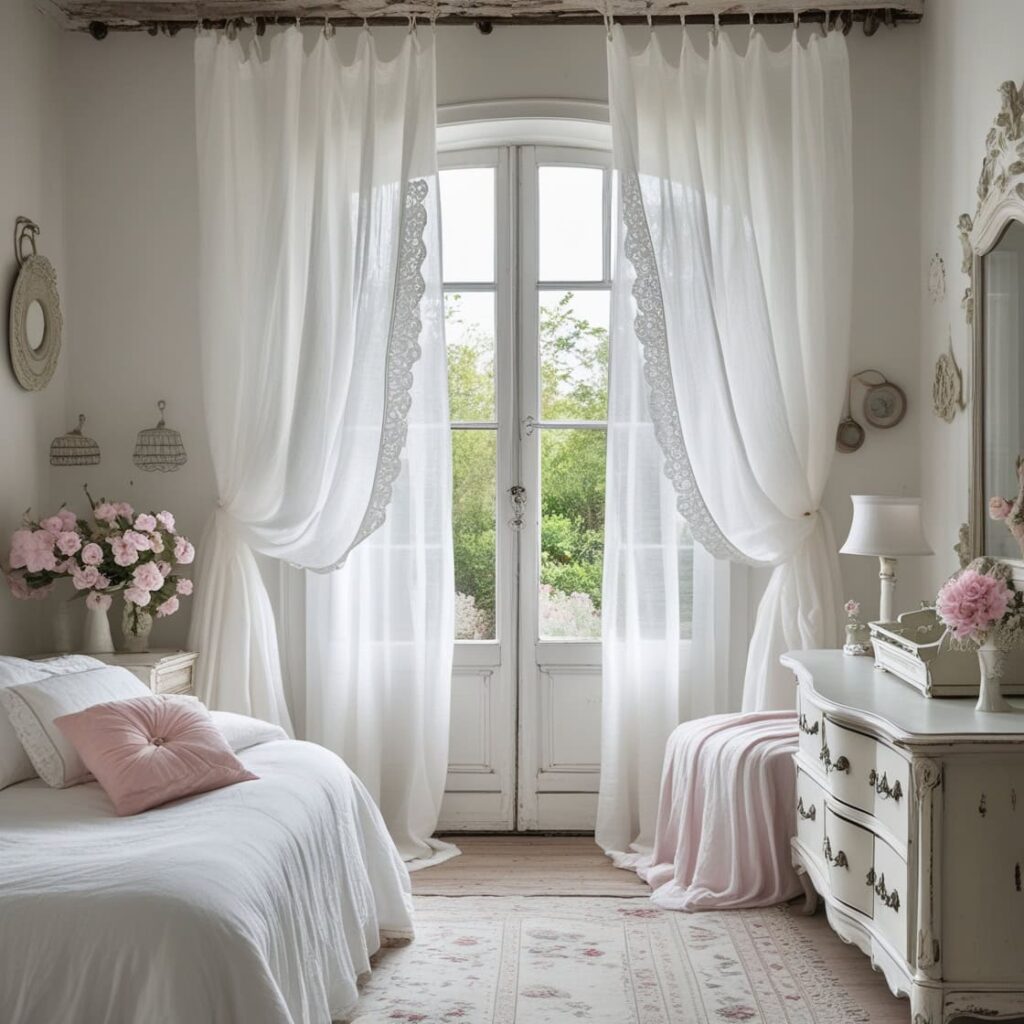 white linen sheer curtains adding warmth and light to a modern home interior