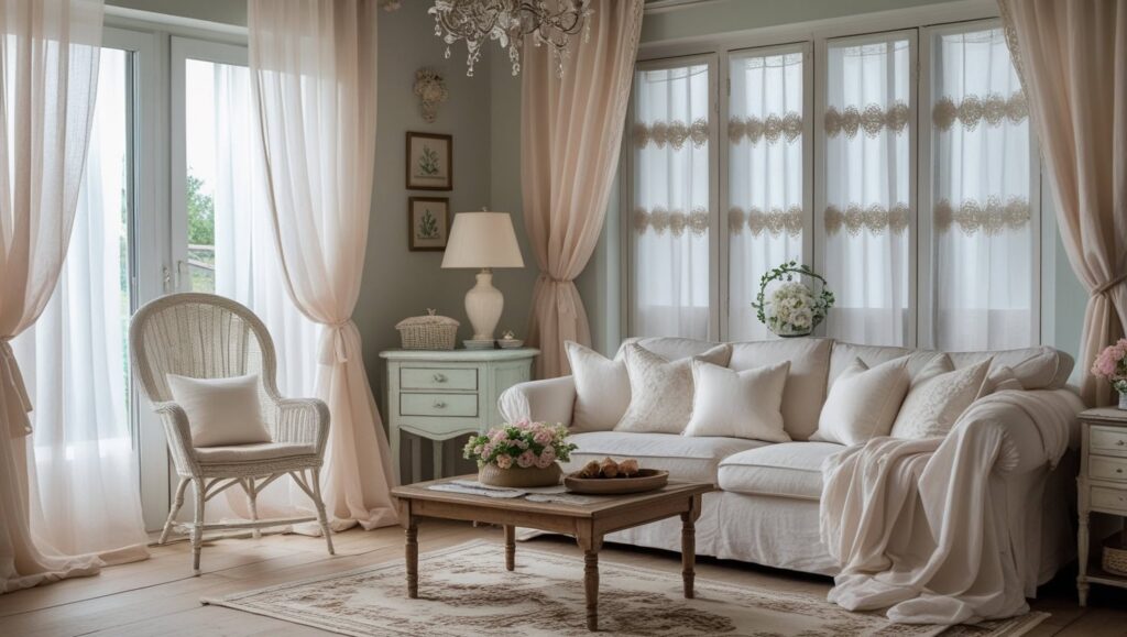 White sheer curtains linen layered with drapes