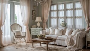 White sheer curtains linen layered with drapes