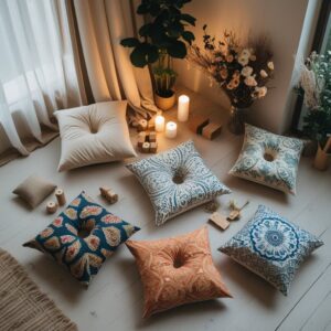 How to mix and match different patterns of block print pillow covers for a modern eclectic style.