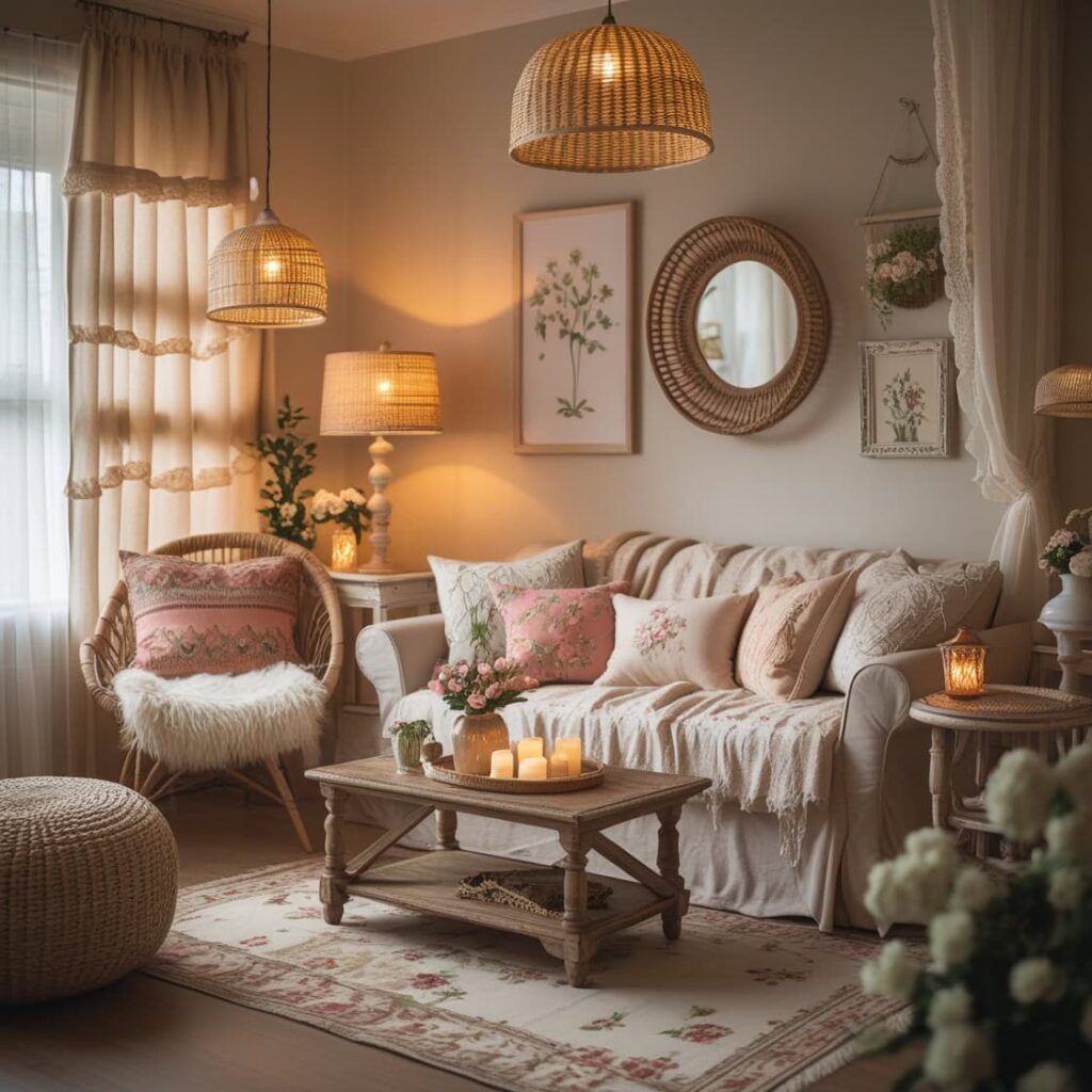 A stylish living room sofa featuring a vibrant arrangement of blue and white block print pillow covers.