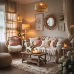 A stylish living room sofa featuring a vibrant arrangement of blue and white block print pillow covers.