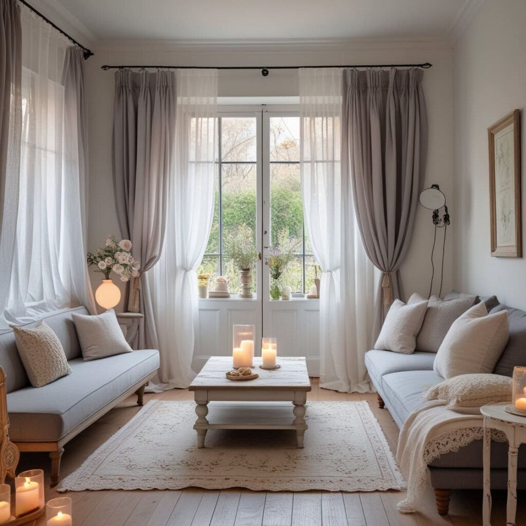 Modern sheer curtains framing a bright space—window treatment ideas for living room