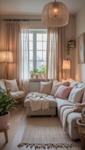 Modern sectional sofas with beds for small living rooms in neutral beige tones