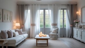 Seasonal window treatment with sheer curtains in summer