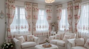 Modern blackout floral curtains in a cozy small living room