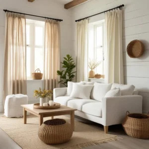 Small living room decorated with voile curtains to enhance space and brightness