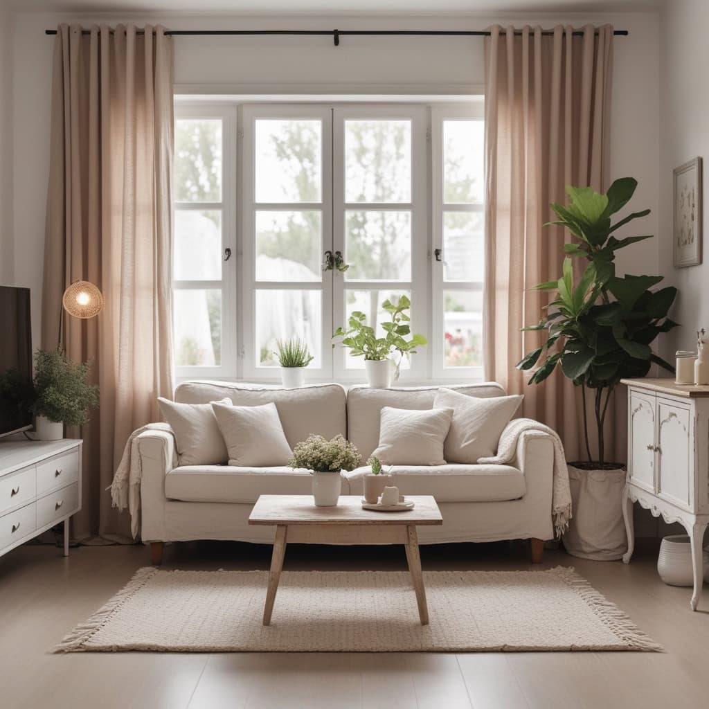 Cozy living room with earthy-tone blackout curtains creating a warm atmosphere