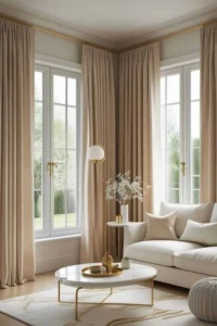 floor to ceiling curtains making a small living room look taller