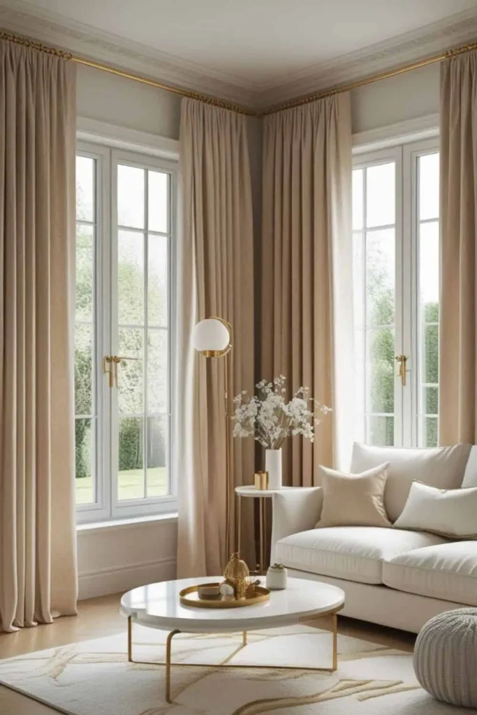 floor to ceiling curtains making a small living room look taller
