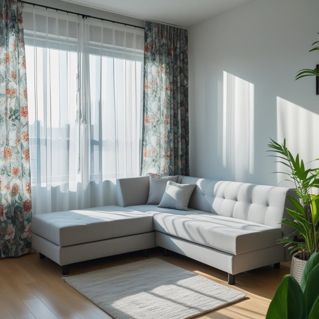 Affordable sofa bed styled with throw pillows and a rug