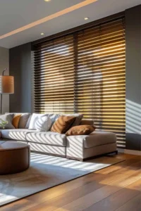 light filtering window shades creating soft lighting in a small living room