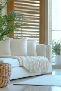 modern roman shades used as window treatments in a living room