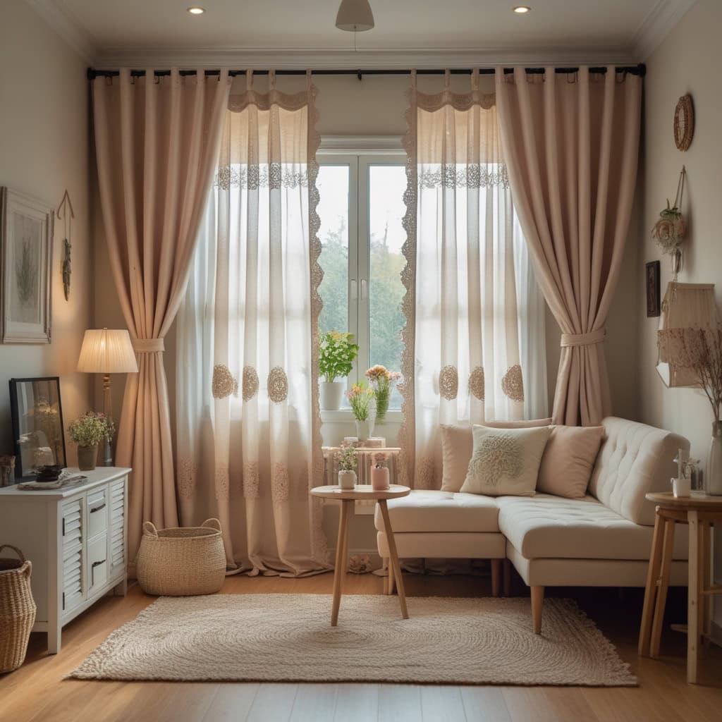 Wood blinds with natural texture in modern small living room