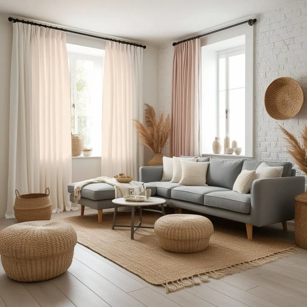 Rustic living room with farmhouse charm and vintage coffee table