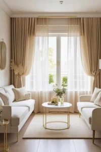 sheer curtains letting natural light into a small living room
