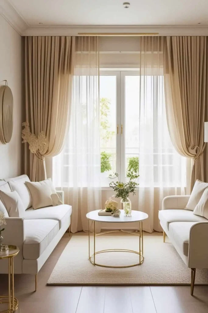 sheer curtains letting natural light into a small living room