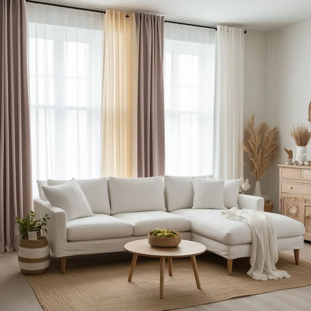 Blackout curtains add depth and style to the living room